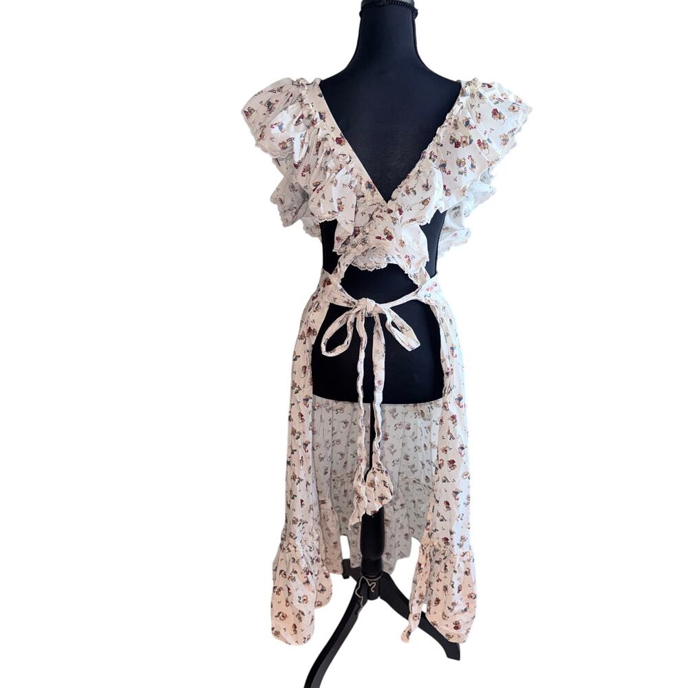 Vintage Handmade Christmas Prairie Apron Dress Ruffle Heart Cottagecore baking - Picture 2 of 5